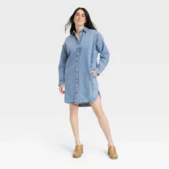 Women's Long Sleeve Denim Mini Shirtdress - Universal Thread™ Blue -Hot Sale Universal Thread Shop GUEST 21cfaa72 b827 468e 9342 6253a24dd036
