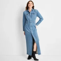 Women's Long Sleeve Denim Maxi Shirtdress - Universal Thread™ Medium Wash -Hot Sale Universal Thread Shop GUEST 2e5c8e49 29ae 45d5 b657 d32cfd64a927