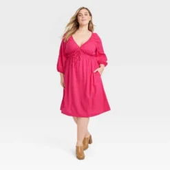 Women's Tie-Front Puff 3/4 Sleeve Midi Dress - Universal Thread™ -Hot Sale Universal Thread Shop GUEST 48540e8e fc6f 416b 8e8b 1316600b2491