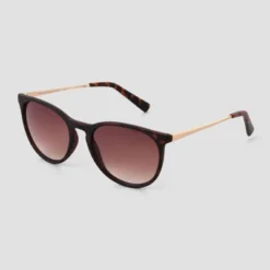 Women's Tortoise Shell Print Plastic Round Sunglasses - Universal Thread™ Brown
