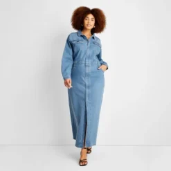 Women's Long Sleeve Denim Maxi Shirtdress - Universal Thread™ Medium Wash -Hot Sale Universal Thread Shop GUEST 5708779b f6cc 49f2 a093 5b52808a4dbc