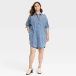 Women's Long Sleeve Denim Mini Shirtdress - Universal Thread™ Blue -Hot Sale Universal Thread Shop GUEST 77011131 9695 4028 a9dd df9b434ad7b4