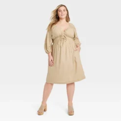 Women's Tie-Front Puff 3/4 Sleeve Midi Dress - Universal Thread™ -Hot Sale Universal Thread Shop GUEST b0998ca1 3e24 4c91 88d7 d7409c86354a