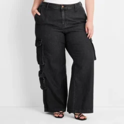 Women's High-Rise Wide Leg Denim Cargo Pants - Universal Thread™ -Hot Sale Universal Thread Shop GUEST cf88d1a8 9799 41b0 a844 ce4139878771