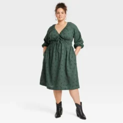 Women's Tie-Front Puff 3/4 Sleeve Midi Dress - Universal Thread™ -Hot Sale Universal Thread Shop GUEST ef40f8d2 50d1 4471 bf0a 7b801b70bd39